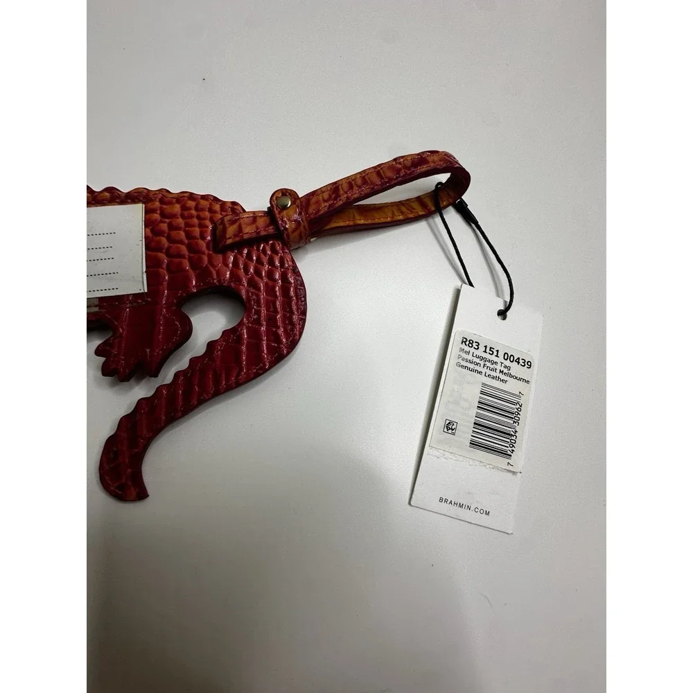 NEW Brahmin Mel Luggage Tag Passion Fruit Melbourne Leather Embossed Crocodile